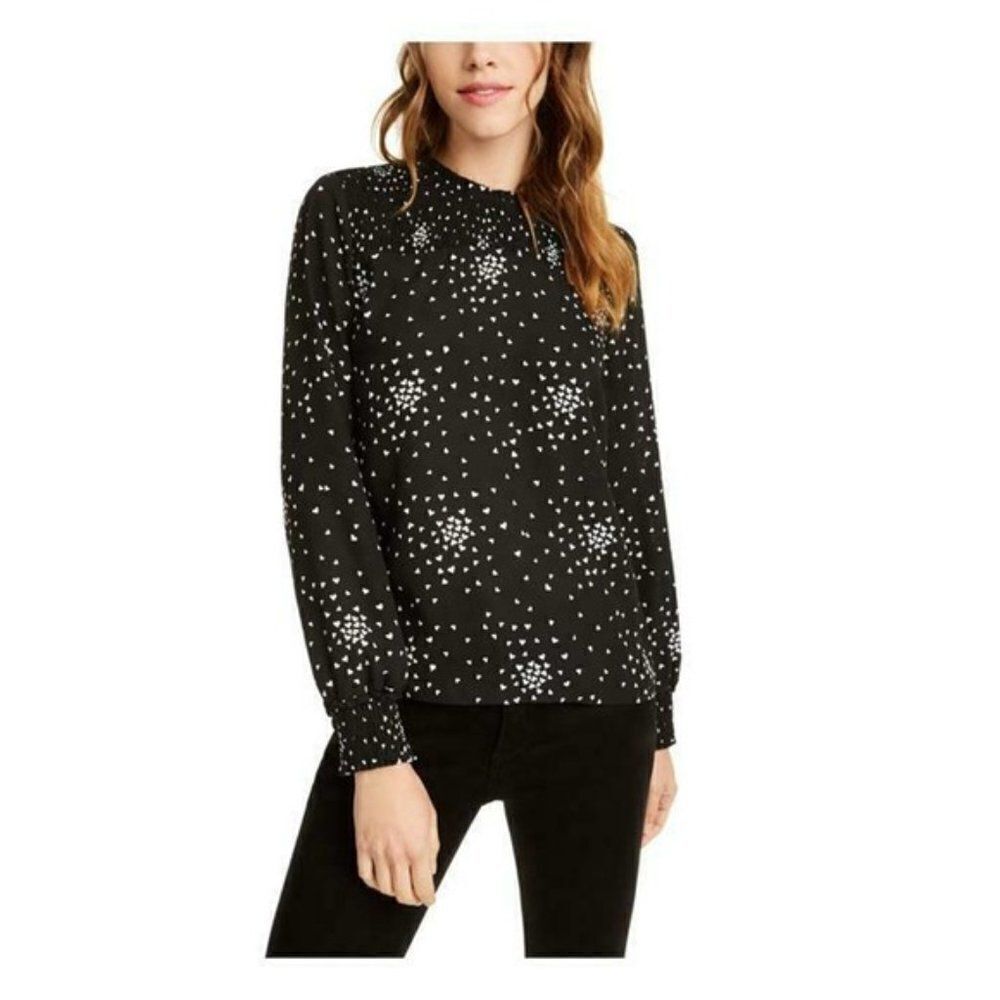 Maison Jules Heart-Print Smocked Top size Md